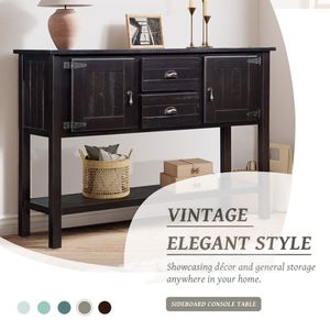 Credenza in Legno Massello Stile Retrò da 48 Pollici con 2 Cassetti e Ripiano Inferiore, Mobile Buffet per Sala da Pranzo - Product Image 4
