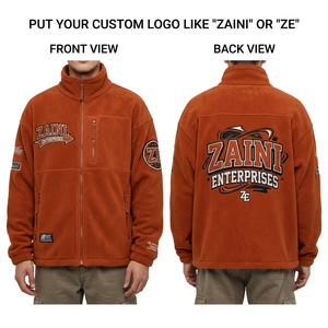 Chaqueta de Forro Polar Premium de 320 GSM para Hombre, Diseño de Paneles en Naranja Quemado, Bordado Personalizado, Logotipo Serigrafiado, Cierre Completo, Ropa de Invierno - Product Image 1