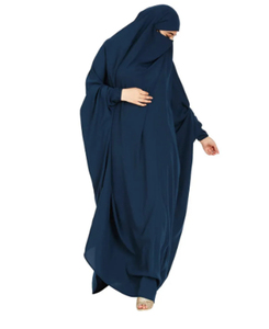 Abaya longue à manches longues bleu marine unie pour femme, avec capuche, robe de prière islamique modeste, en polyester respirant, coupe ample - Product Image 5