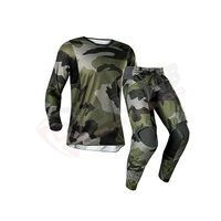 Set Jersey dan Celana Balap Motorcross Pria Lengan Panjang Warna-Blok Cepat Kering Spandex Polyester Perlengkapan Motor Semua Musim