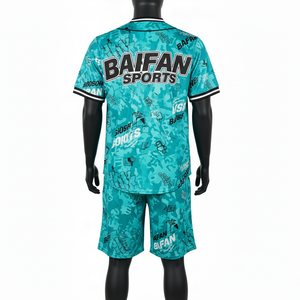 Ensemble de shorts de baseball pour hommes, tissu en maille polyester respirant de qualité supérieure, 160 GSM, couleur turquoise, impression par sublimation personnalisée pour ensemble de shorts homme - Product Image 2