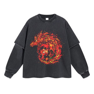 Nouvel arrivage : T-shirts superposés à manches longues pour hommes, effet vieilli, en coton lavé vintage, double couche, style Hip Hop, unis et vierges - Product Image 1