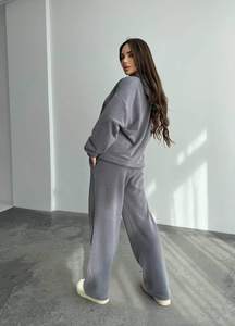 Custom Womens Grey Tracksuit <b>Set</b> Zip Hoodie <b>Jogger</b> Pants Casual Streetwear Sportswear Two Piece <b>Matching</b> Outfit Supplier - Product Image 4