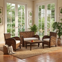 Ensemble de canapés en rotin minimaliste marron Batavia Independent Furniture, tissage en feuille de bananier, durable, facile à nettoyer, table basse, qualité supérieure, pour extérieur