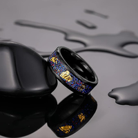 Bague en carbure de tungstène de 8 mm avec feuille d'or et incrustation de cristal galaxie, alliance facettée en forme de dôme pour homme, bijoux de luxe en gros