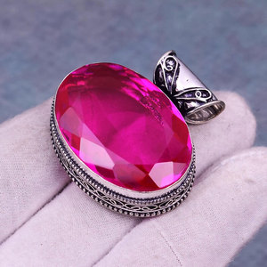 จี้เงินแท้ 925 ประดับพลอยสีชมพูรูปไข่ขนาดใหญ่ สร้อยคอแฟชั่น ขายส่งเครื่องประดับ - Product Image 2