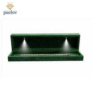 Paclovカスタムジュエリー包装ボックスグリーンベルベットライトベルベットネックレスボックスブレスレットネックレスRnigイヤリングジュエリーセット - Product Image 4