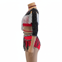 Costume de majorette personnalisé pour femme, noir et rouge, avec franges en strass, ensemble de danse 2 pièces, tenue de performance asymétrique, OEM