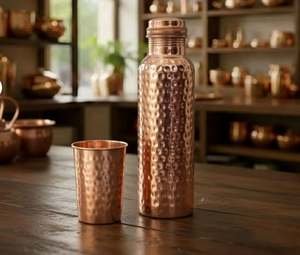 Botella de agua reutilizable de cobre para una hidratación enriquecida en minerales, artículos de bebida ecológicos de metal que favorecen un consumo diario saludable de agua. - Product Image 6