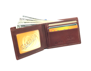Portefeuille pour homme Castello, modèle bi-fold, marron, design minimaliste fin, cuir souple, RFID, longueur courte, polyester, classement haut de gamme - Product Image 6