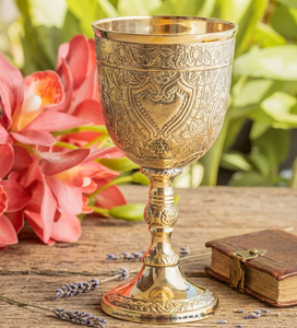 Coupe à vin en laiton de style antique avec motif gaufré – Verres à vin dorés décoratifs de qualité supérieure pour la décoration de table - Product Image 1