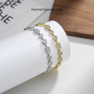 Elegant S925 <b>Silver</b> <b>Bracelet</b> 14K Gold & Platinum Plated Zirconia Inlay <b>Solid</b> Color Vacation Holiday Jewelry for Women - Product Image 4