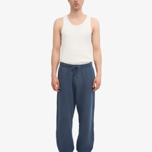 Pantalon de survêtement en coton bleu marine pour homme, taille élastique avec cordon de serrage, décontracté, mi-lourd, tricoté, pour l'automne - Product Image 2