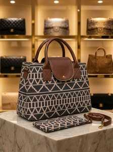 Geometric Print Canvas Crossbody Satchel <b>Tote</b> <b>Bag</b> Zipper Closure Waterproof Travel Carryall for Women Easter Beach - Product Image 3