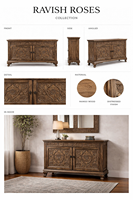 Buffet en bois massif sculpté à la main, éco-responsable, avec rosette florale, style rustique, pour entrée, salon, rangement gain de place