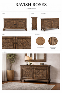 Most Selling Solid Wood Floral Rosette <b>Sideboard</b> Cabinet with Spacious <b>Storage</b> for Dining Room Available for Worldwide Supply - Product Image 5