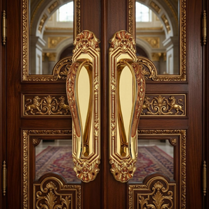 Manija de Puerta de Latón Sólido de Lujo Estilo Windsor con Detalles en Esmalte Rojo |   Manija Moderna para Puerta Principal Exterior de Hotel - Product Image 2