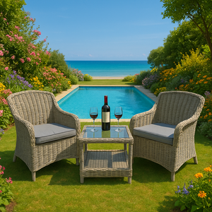 Elegante Juego de Café de Mimbre para Exteriores con Cojines Suaves para Patio, Jardín y Relajación Junto a la Piscina - Product Image 3