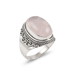 Natural Rose Quartz <b>Statement</b> <b>Ring</b> 925 Sterling Silver Vintage Boho Cocktail <b>Ring</b> Handmade Gemstone Jewelry Gift - Product Image 1