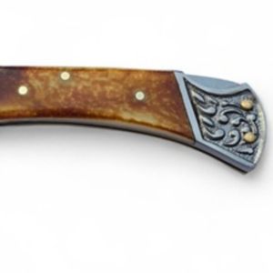 Custom <b>Outdoor</b> Folding Knives with Patterned Blade Ornamental Grip and Protective Leather Sheath for Camping Hiking Hunting - Product Image 5