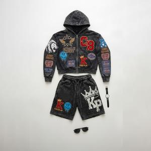 Conjunto de Sudadera con Capucha y Pantalones Cortos de Verano para Hombre, Marca Pento Factory, con Doble Cremallera, Talla Grande, Dos Piezas, 100% Algodón - Product Image 5