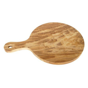 Plateau à pizza en bois naturel écologique, plateau à pizza rond en bois artisanal avec poignée, plateau de service et de découpe pour la cuisine - Product Image 1