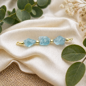 Natural Aquamarine Three Stone Connector Gold Plated <b>Beaded</b> <b>Charm</b> Link Raw Gemstone Jewelry Supply <b>Bracelet</b> Necklace DIY Craft W - Product Image 1