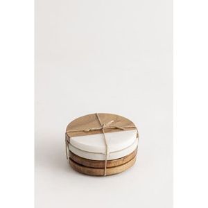 Wooden <b>Coaster</b> with Marble Inlay Non Slip <b>Drink</b> <b>Coasters</b> Handmade Durable 5mm Thick Classic Brown White Table Mats Home Decor - Product Image 5