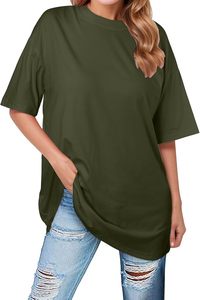 T-shirts pour femmes, coupe ample, style streetwear, tissu épais personnalisé, uni, décontracté, manches courtes - Product Image 2