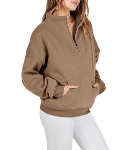Sudaderas de mujer de manga larga, oversize, de forro polar, con media cremallera, estilo crop, para otoño, para chicas - Product Image 2