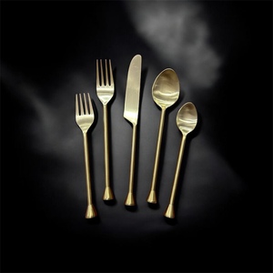 Minimalist Gold Plated Cutlery Set <b>Mirror</b> Finish Long Handle Wedding Dinnerware Durable Metal Spoons Forks Knife - Product Image 1