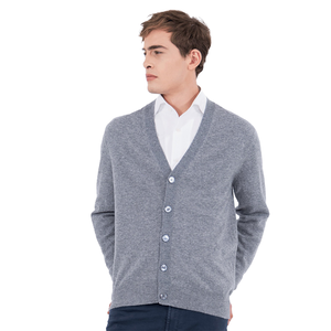 Cardigan gris en laine pour homme, col en V, manches longues, couleur unie, fermeture boutonnée, épaisseur standard, anti-boulochage, idéal pour l'automne - Product Image 1