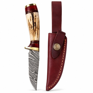 Burraq Jexmoo DIY OEM/ODM Handmade Damascus Steel Skinning Knife <b>Clip</b> Point Blade Bone Handle 9 Inch Leather Sheath Camping - Product Image 1