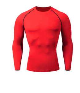 Camiseta Deportiva de Compresión para Hombre, Roja, Tejida, Cuello Redondo, Secado Rápido, Color Sólido, Manga Corta - Product Image 2