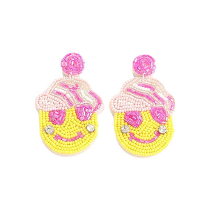 Boucles d'oreilles personnalisées faites à la main, légères, en perles de riz colorées avec visage souriant, style loisirs transfrontalier, MULTI CRAFT - Product Image 3