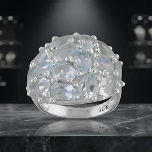 Anillo de cóctel de plata de ley 925 con racimo de topacio azul cielo deslumbrante, joyería elegante para mujer - Product Image 5