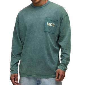 Camiseta de Manga Larga para Hombre, Lavada, de Algodón, con Bolsillo, Corte Relajado, Fabricación de Ropa al por Mayor con Etiqueta Privada OEM - Product Image 1