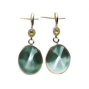 Pendientes de piedras preciosas verdes de lujo, joyería de plata colgante chapada en oro para mujer - Product Image 2