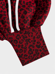Ensemble de survêtement 2 pièces pour femme, imprimé léopard rouge, comprenant un sweat à capuche court et un pantalon de jogging en molleton doux à jambe large, style streetwear décontracté - Product Image 6