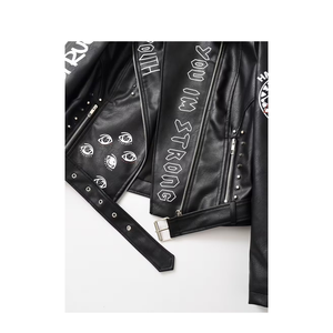 Women's PU <b>Leather</b> Windproof Lightweight Moto <b>Jacket</b> with Print Logo and Zipper Closure Regular Fit Full Sleeve Low Price - Product Image 5