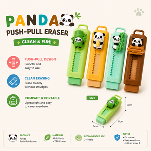 Cute Panda Push Pull Eraser Set <b>Plastic</b> Retractable <b>Slide</b> Eraser for Kids School Supplies 4 Colors Design - Product Image 5