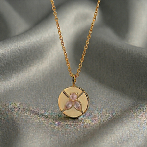 Wholesale Rose Quartz Gemstone Pendant Necklace 18K Gold Plated Round Faceted Crystal Charm Handmade Jewelry Women Bulk Supply - Product Image 1