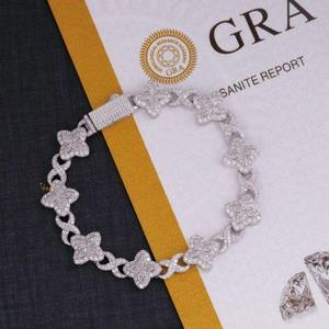 Elegante Pulsera de Plata de Ley Maciza con Diamantes de Moissanita, Cadena de Eslabones con Diseño de Flor de Cuatro Hojas, Joyería de Regalo para Mujer - Product Image 6