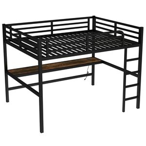 Lit mezzanine en métal pour enfants, format Queen, gain de place, insonorisé, avec prise électrique et éclairage LED, couleur noire - Product Image 6