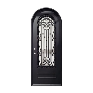 Traditional rust-resistant wrought iron entrance gate for outdoor use, easy to assemble,featuring exquisite arched glass inserts - Product Image 2
