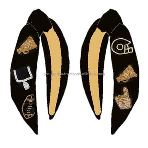 Football Beaded <b>Padded</b> Headband Tail Handmade Embroidery Foam Finger Sports Fan Hairband <b>Game</b> Day Cheer Accessory for Kids - Product Image 1