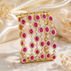 LISA JEWELLERS Luxury Designer Silver Gold Plated 22K CZ <b>Ruby</b> Pink Stone Cuff <b>Bracelets</b> Bangles BIS Certified Fine Jewelry - Product Image 2