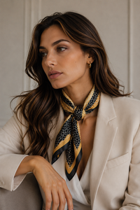 Women's Square Silk Scarf Animal Print Reversible Zebra Pattern Black Yellow Digital Printing Breathable Lightweight All Seasons - Product Image 5