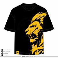 T-shirt noir à manches courtes pour homme avec impression de lion jaune, col rond, coupe décontractée, jersey respirant, design régulier
