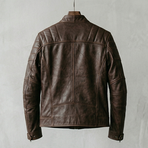 Vestes en cuir pour hommes de couleur unie, en cuir véritable, manches longues, élégantes, pour l'extérieur, vestes en cuir d'hiver pour hommes - Product Image 4